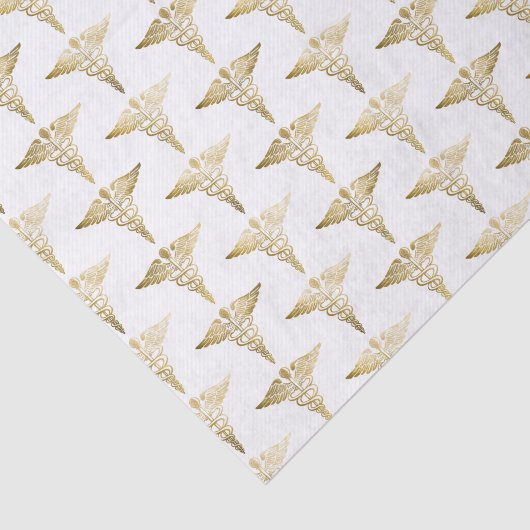 金ゴールドカドゥセウス医師医学的シンボルパターン 薄葉紙 (詳細)