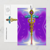 金ゴールドカドゥセウス医療シンボルブルーパープルフラクタル ポストカード (正面/裏面)