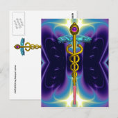 金ゴールドカドゥセウス医療シンボルブルーパープルフラクタル ポストカード (正面/裏面)