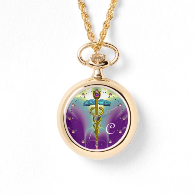 金ゴールドカドゥセウス単像、紫の緑 腕時計 (正面)