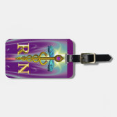 金ゴールドカドゥセウス登録ナース記号パープルグリーン ラゲッジタグ (正面横)