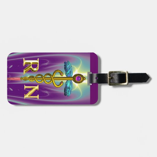 金ゴールドカドゥセウス登録ナース記号パープルグリーン ラゲッジタグ (正面横)