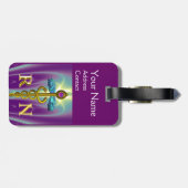 金ゴールドカドゥセウス登録ナース記号パープルグリーン ラゲッジタグ (裏面横)