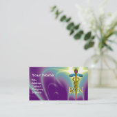 金ゴールドカドゥセウス登録ナース記号パープルグリーン 名刺 (スタンド正面)