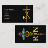 金ゴールドカドゥセウス登録ナース記号、黒 名刺 (正面/裏面)