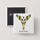 金ゴールドカドゥセウス記号 缶バッジ (正面&裏面)