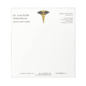 金ゴールドカドゥセウス黒いウィングスエレガントクラッシー医療 ノートパッド (正面)