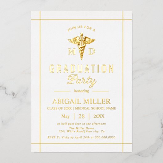 金ゴールドカドゥセウス2025白卒業 箔招待状 (正面)