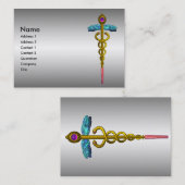 金ゴールドカドゥセウス、医学的シンボル金属効果 名刺 (正面/裏面)