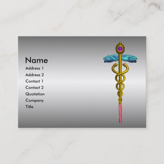 金ゴールドカドゥセウス、医学的シンボル金属効果 名刺 (正面)