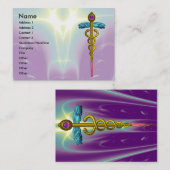 金ゴールドカドゥセウス、医師、医療サービスパープルティール(緑がかった色) 名刺 (正面/裏面)