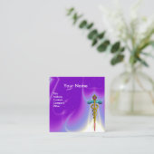 金ゴールドカドゥセウス、医師、医療サービス明るい紫 スクエア名刺 (スタンド正面)