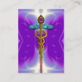 金ゴールドカドゥセウス、医師、医療サービス明るい紫 名刺 (裏面)