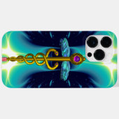 金ゴールドカドゥーセウス医療シンボル、青ターコイズティール(緑がかった色) Case-Mate iPhoneケース (裏面 (横))