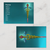 金ゴールドカドセウス、医用シンボル、ティール(緑がかった色)ブルーアクアマリン 名刺 (正面/裏面)