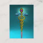金ゴールドカドセウス、医用シンボル、ティール(緑がかった色)ブルーアクアマリン 名刺 (裏面)