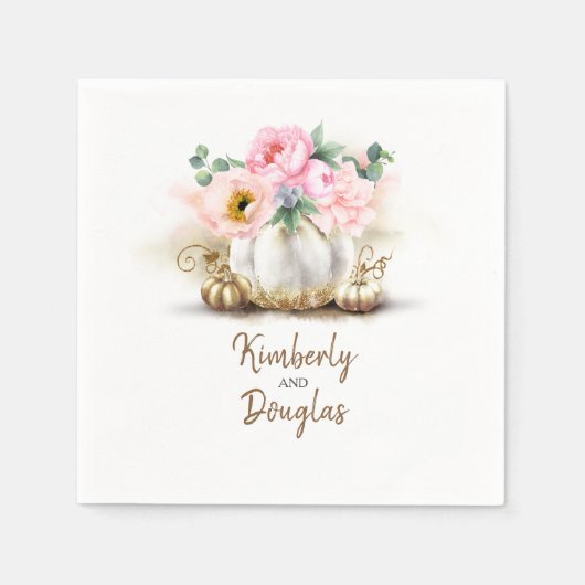 金ゴールドカボチャとピンクの花素朴秋 スタンダードカクテルナプキン (正面)