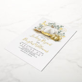 金ゴールドカボチャとユーカリ緑秋の結婚式 箔招待状 (回転した状態)