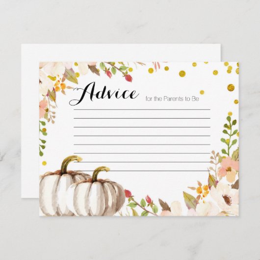 金ゴールドカボチャアドバイスカードベビーシャワー エンクロージャーカード (正面/裏面)