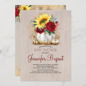 金ゴールドカボチャフローラ花瓶素朴秋ベビーシャワー 招待状 (正面/裏面)