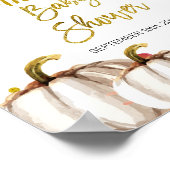 金ゴールドカボチャ水色ベビーシャワーウェルカムサイン ポスター (角)