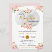 金ゴールドカボチャ秋ピンクフローラ赤ちゃんシャワー 招待状 (正面/裏面)