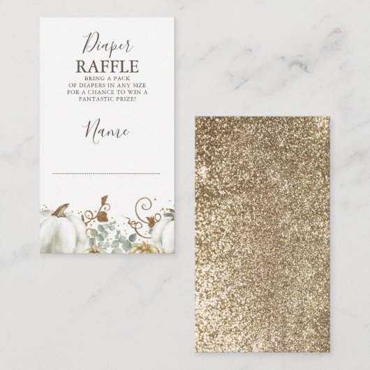 金ゴールドカボチャ秋ベビシャワーおむつラッフル エンクロージャーカード (正面/裏面)