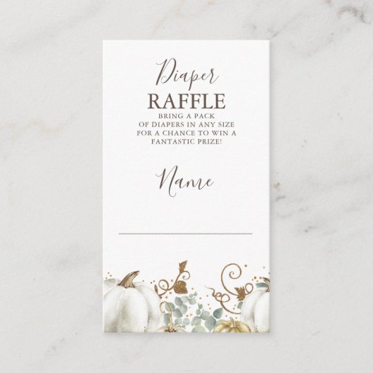 金ゴールドカボチャ秋ベビシャワーおむつラッフル エンクロージャーカード (正面)