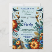 金ゴールドカボチャ青い鳥の感謝祭ディナーパーティー 招待状 (正面)