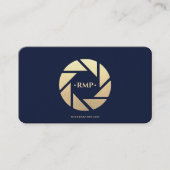 金ゴールドカメラレンズダークネイビーブルーフォトグラファー 名刺 (正面)