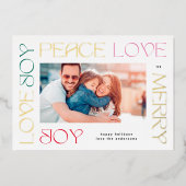 金ゴールドカラフルと文メリー字JOY PEACE LOVE写真 箔シーズンカード (正面)