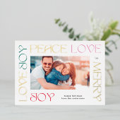 金ゴールドカラフルと文メリー字JOY PEACE LOVE写真 箔シーズンカード (立ち正面)