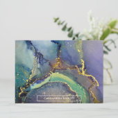 金ゴールドカラフルアルコールインク液体抽象芸術アート サンキューカード (スタンド正面)