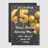 金ゴールドカラフルグリッターバルーン45歳の誕生日 マグネット招待状 (正面/裏面)
