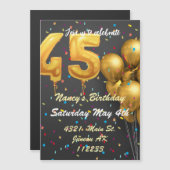 金ゴールドカラフルグリッターバルーン45歳の誕生日 マグネット招待状 (正面/裏面)