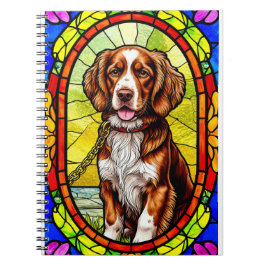 金ゴールドカラフルチェーンステンドグラス付き犬 ノートブック