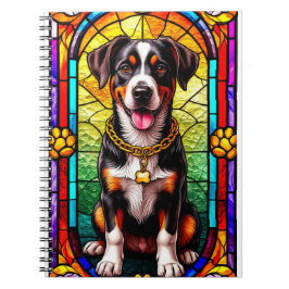 金ゴールドカラフルチェーンステンドグラス付き犬 ノートブック