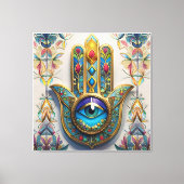 金ゴールドカラフルフィリグリーブルーグリーン三眼ハムザ キャンバスプリント (正面)