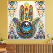 金ゴールドカラフルフィリグリーブルーグリーン三眼ハムザ キャンバスプリント (インサイチュ (リビング))