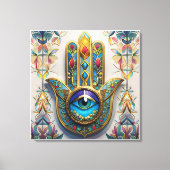 金ゴールドカラフルフィリグリーブルーグリーン三眼ハムザ キャンバスプリント (正面)