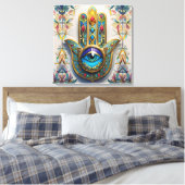 金ゴールドカラフルフィリグリーブルーグリーン三眼ハムザ キャンバスプリント (インサイチュ (寝室))