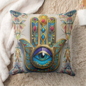 金ゴールドカラフルフィリグリーブルーグリーン三眼ハムザ クッション (ブランケット)