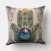 金ゴールドカラフルフィリグリーブルーグリーン三眼ハムザ クッション (裏面)