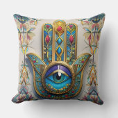 金ゴールドカラフルフィリグリーブルーグリーン三眼ハムザ クッション (正面)