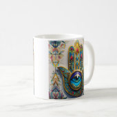 金ゴールドカラフルフィリグリーブルーグリーン三眼ハムザ コーヒーマグカップ (正面右)