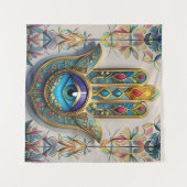 金ゴールドカラフルフィリグリーブルーグリーン三眼ハムザ タペストリー (正面(横))