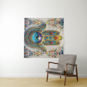 金ゴールドカラフルフィリグリーブルーグリーン三眼ハムザ タペストリー (インサイチュ(横))