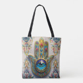 金ゴールドカラフルフィリグリーブルーグリーン三眼ハムザ トートバッグ (裏面)