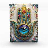 金ゴールドカラフルフィリグリーブルーグリーン三眼ハムザ フォトブロック (正面)