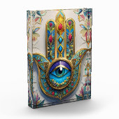 金ゴールドカラフルフィリグリーブルーグリーン三眼ハムザ フォトブロック (左)